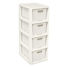 BranQ Home essential, Rattan Design BPA Free Plastic 4 Drawer Storage Unit, Ideal for Home Office, Bedroom and Bathroom Storage