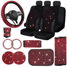 Jusen 17 Pack Bling Car Seat Covers Set Car Diamond Accessories Rhinestone Crystal Steering Wheel Cover