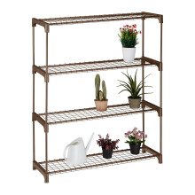 Relaxdays Plant Rack, 4 Shelves, Stand for Flowers & Pots, Metal & Plastic, HWD: 106x91x28 cm, Shelving for Herbs, Brown