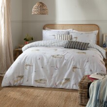 furn. Wylder Abersoch Shore Duvet Cover Set – Reversible Coastal Sailboat Combed Cotton Bedding (Sky Blue - King)