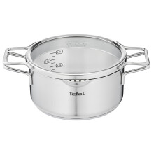 Tefal H85244 Nordica Cooking Pot 20 cm with Glass Lid Double Handles Stainless Steel Pot All Hobs Suitable for Induction Cookers Robust Base