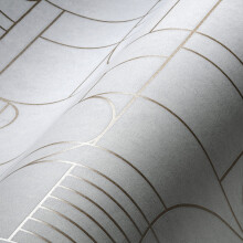 Livingwalls Home Spa 386992 Geometric Art Deco Wallpaper White Home Spa Non-Woven Wallpaper 10.05 x 0.53 m Made in Germany, White, Gold