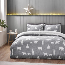 Catherine Lansfield Cosy Polar Bear Soft Sherpa Double Duvet Cover Set with Pillowcases Grey
