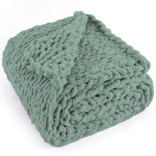 LONG CREATE Chunky Knit Throw Blanket 50"X 60", 100% Handmade with Soft Chenille Yarn, 4.4lbs Thick Cable Knitted Blankets