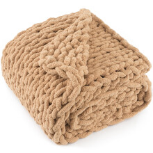 LONG CREATE Chunky Knit Throw Blanket 50"X 60", 100% Handmade with Soft Chenille Yarn, 4.4lbs Thick Cable Knitted Blankets