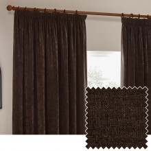 Yard furn Heavy Chenille Blackout Pencil Pleat Curtain Pair – Lined Light Blocking Soft Velvet Curtains (Brown - Width 117 x Drop 137cm)