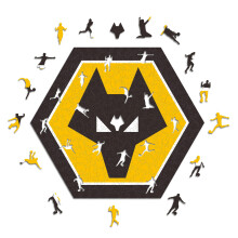 Iconic Puzzles, Wolves FC Crest, 100% eco-sustainable wooden puzzle with official license, size M, 270 pieces, jigsaw for children and adults