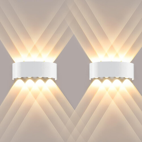 Applique Murale Led Moderne, 8W, 3000K, Blanc Chaud, Led Intégrée, Blanc, Non Dimmable, 2PCS