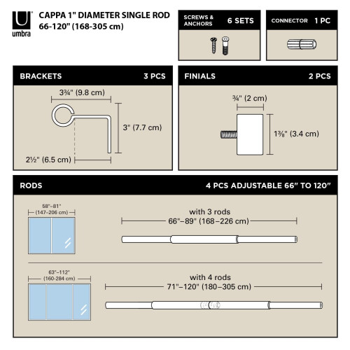 Umbra CAPPA 1 ROD 66-120 GOLD 2