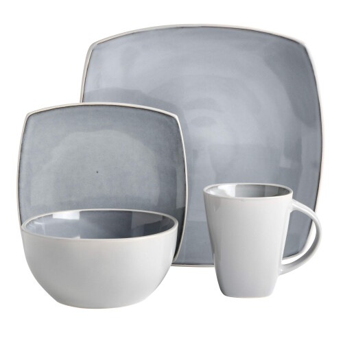 Gibson Soho Lounge Square Reactive Glaze Stoneware Dinnerware Set, Service for 4 (16pc), Light Gray 1