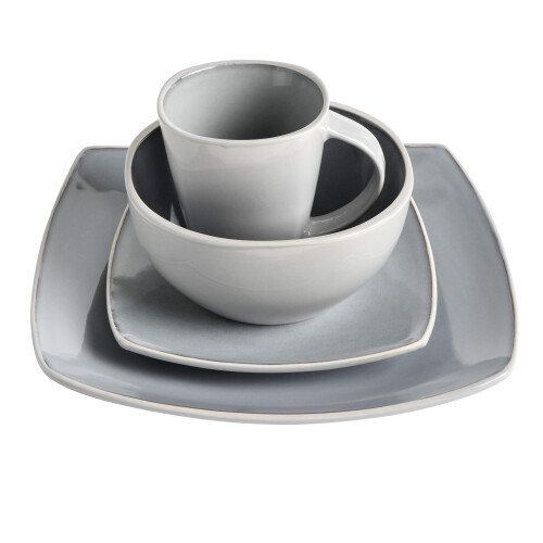 Gibson Soho Lounge Square Reactive Glaze Stoneware Dinnerware Set, Service for 4 (16pc), Light Gray 2