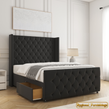 (Black(with Mattress), 3ft Single(2 Drawers)) Luxury Divan Double Bed Plush Velvet with Mattress 2 Drawers Storage Bed