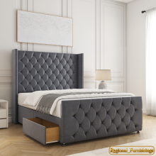 (Steel(with Mattress), 5ft King(2 Drawers)) Luxury Divan Double Bed Plush Velvet with Mattress 2 Drawers Storage Bed