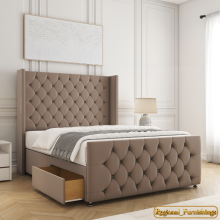 (Mink(No Mattress), 4ft Small Double(2 Drawers)) Luxury Divan Double Bed Plush Velvet with Mattress 2 Drawers Storage Bed
