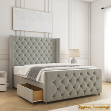 (Silver(with Mattress), 6ft Super King(2 Drawers)) Luxury Divan Double Bed Plush Velvet with Mattress 2 Drawers Storage Bed