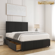 (4ft Small Double(4 Drawers), Black(with Mattress)) Luxury Divan Double Bed Plush Velvet 24” Headboard with Mattress Storage Drawers