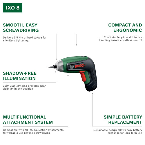 Bosch Bosch IXO8 Cordless Screwdriver (bit Set, Off-Set Angle Attachment, Angle Screw Attachment, Storage Box) 2