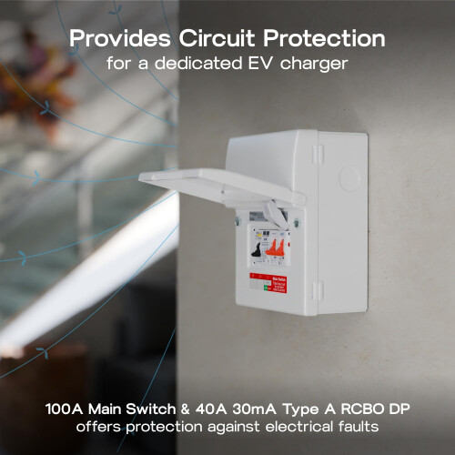 Sync Energy EV Charger Consumer Unit, 40A 30mA Type A RCBO, 100A Main Switch & Type 2 SPD, Double Pole, Electric Vehicle Enclosure Kit, 5 Module 1