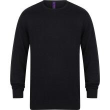 (L, Navy) Henbury Mens Crew Neck 12 Gauge Fine Knit Jumper / Sweatshirt