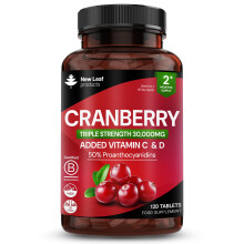 Cranberry Tablets Triple Strength 30000mg - 120 Supplements + Vits C&D, 2 Months Supply