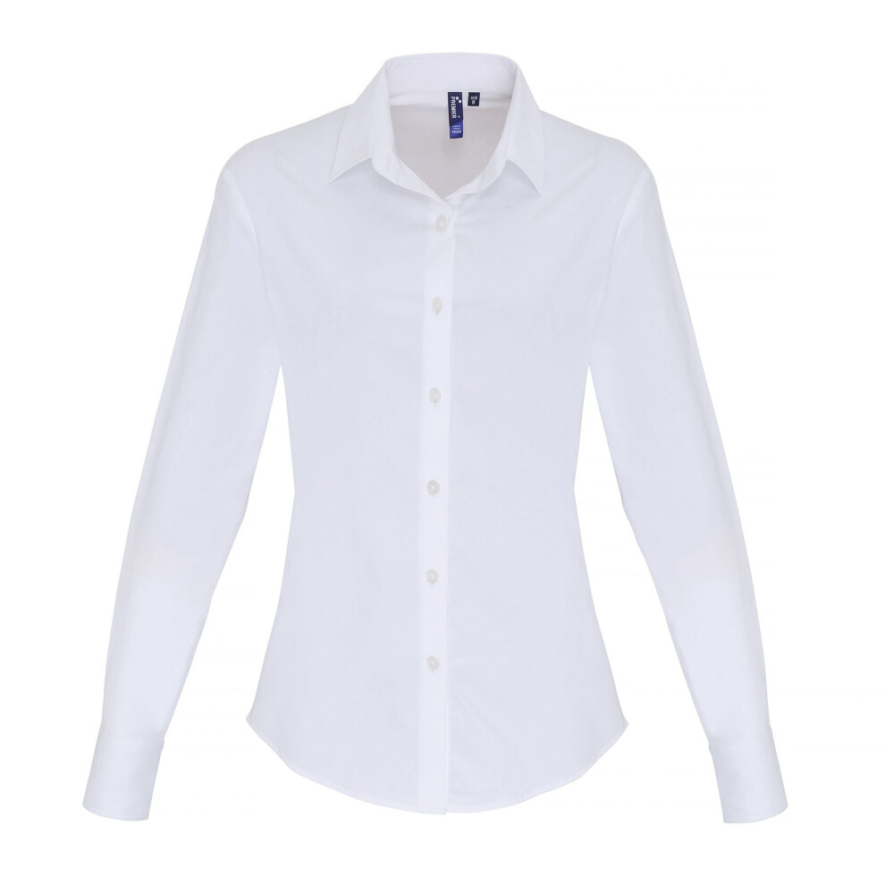 Premier (M, White) Womens/Ladies Stretch Fit Poplin Long Sleeve Blouse