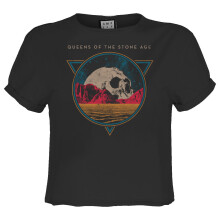 (L, Charcoal) Amplified Womens/Ladies Skull Planet Queens Of The Stone Age Crop Top
