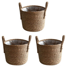 3X Straw Storage Basket Rattan Floor Flower Pot Crafts Decoration Modern Home Living Room Bedroom Shop Flower Basket
