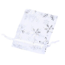 500 PCS Organza Wedding Gift Bags Drawstring Jewelry Pouch Bags Silver White Snowflakes Printed Sheer Party Favor Bags