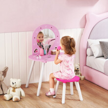 AIYAPLAY Kids Dressing Table with Mirror and Stool, Girls Vanity Set, Pink
