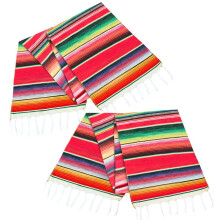 2 Pack 14 By 84 Inch Mexican Table Runner 14 x 84 Inch Mexican Party Wedding Decorations Fringe Cotton Serape Blanket Table Runner(Red