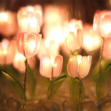 Ornamentos de Luz Noturna de Flor de Tulipa Artificial Feitos à MãO Abajur de Cabeceira LED Abajur de Mesa para DecoraçãO de Quarto, Rosa