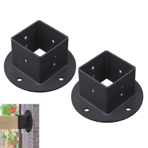 2Pcs 2X2 Square Fence Pole Flange Base Pergola Post Base Brackets Kit,Heavy Duty Wall Mount Post Anchor Base Brackets