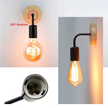 2X Applique Murale en Bois Applique Vintage Applique Murale Luminaire E27 Lampe de Chevet Rétro Décor Industriel Salle à Manger Chambre Lumière