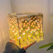 DIY Tulipas Espelho Cubo Luz Noturna Quarto Lâmpada Decoração Ornamento Feito À Mão Material Pacote Decoração de Mesa Azul