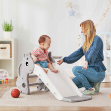 AIYAPLAY 3 in 1 Kids Slide with Climber, Basketball Hoop and Ball, Grey
