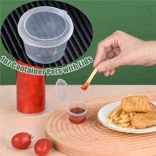 200 x 1Oz Round Food Container Pots with Lids,Hinged Sauce Pots Reusable Jelly Shot Cups Small Deli Pot Restaurants