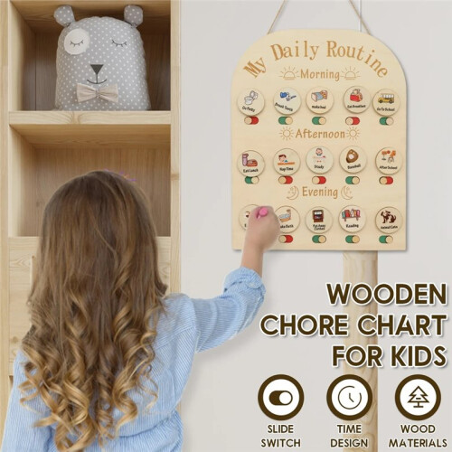 Wood Visual Schedule Visual Wall Planner Daily Routine Chart for Kids Daily Visual Schedule Card Chore Chart 2