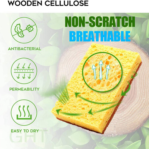 Natural Plant Based Scrub Sponge 16 Pack, Fiber Scrubber Sponge with Non Scratch Biodegradable Compostable Sponges 2