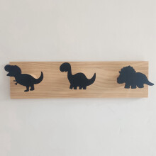 2X Kids Dinosaur Wall Mounted Coat Hooks Wooden Door Hanger for Boys Bedroom Nursery Playroom Decorations -White