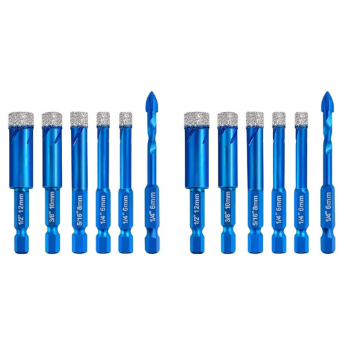 6-Piece Dry Diamonds Drill Bit Set for Granite, Tile, Ceramic, Marble, Hexagonal Handle Tile Drill Bits