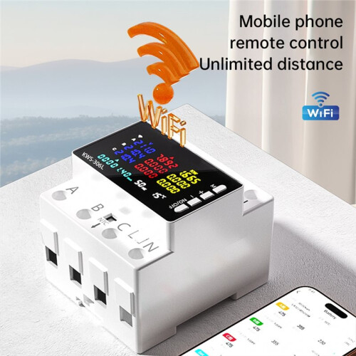 WIFI Three-Phase Four Wire Rail Multifunctional Electric Meter Overvoltage and Undervoltage Protector, Phase Loss 2