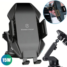 15W Fast Wireless Charger Mount Car Auto Clamping Phone Holder for Dashboard