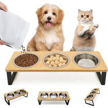 15 Raised Cat Bowls 3 Stainless Steel Bowls Elevated Cat Dog Feeder w/ Stand