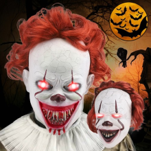 Pennywise Scary Clown Latex Mask Halloween Face Mask LED Light Up Full Head Mask