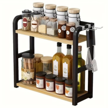 2-Tier Spice Rack Counter Shelf Desktop Storage Organizer Standing Herb Rack