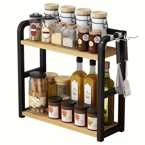 2-Tier Spice Rack Counter Shelf Desktop Storage Organizer Standing Herb Rack