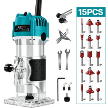 1200W Electric Hand Trimmer Wood Laminator Palm Router w/15PCS Router Bits Set