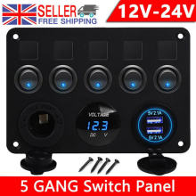 5 Gang 12V 24V LED Light Switch Control Panel For Camper RV Car Boat Waterpoor