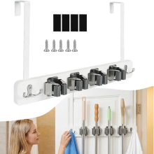 Over The Door Broom Holder Over Door Broom and Mop Rack With 2 Slots & 2 Hooks