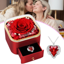 Forever Preserved Red Rose with Necklace Eternal Flower Rose Present for Women